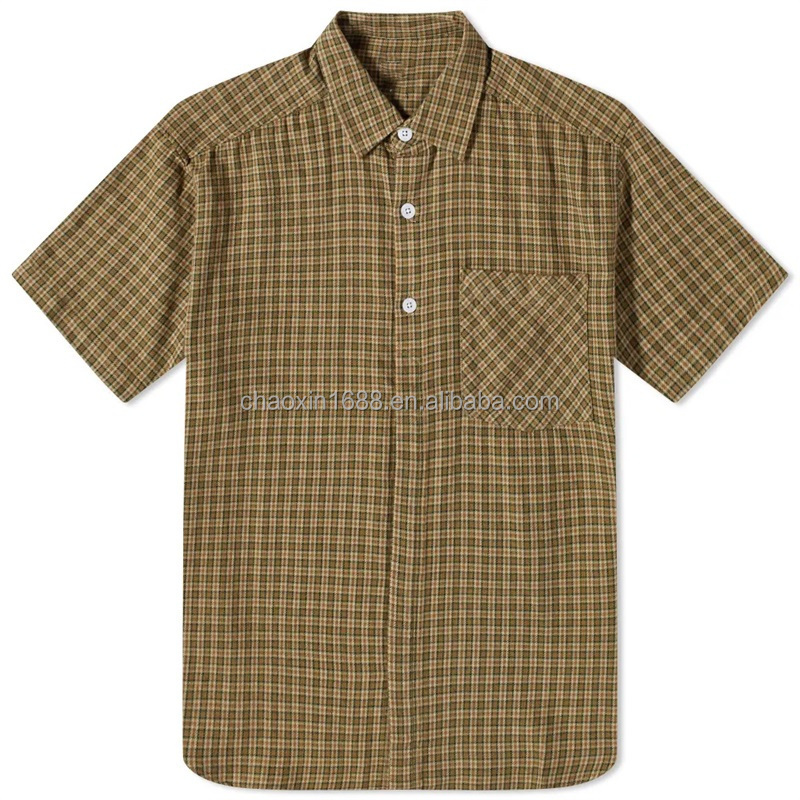 OEM custom 100% cotton high quality classic collar chest pocket checked plaid shirt for men