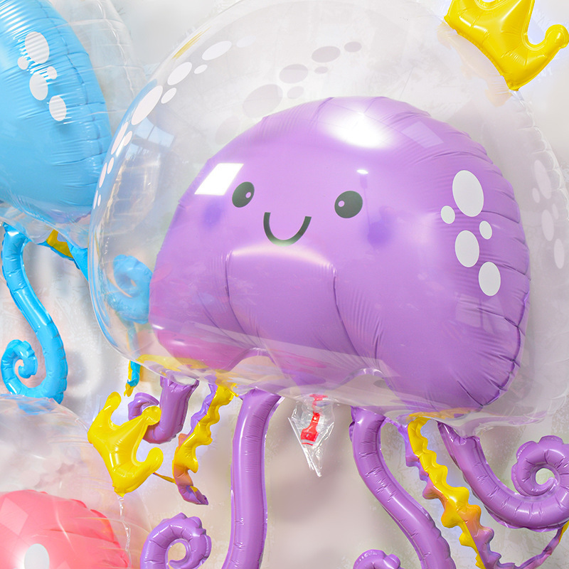 Wholesale New large Transparent double layer Crown jellyfish Octopus Shape Foil Balloon Sea Animal Balloons