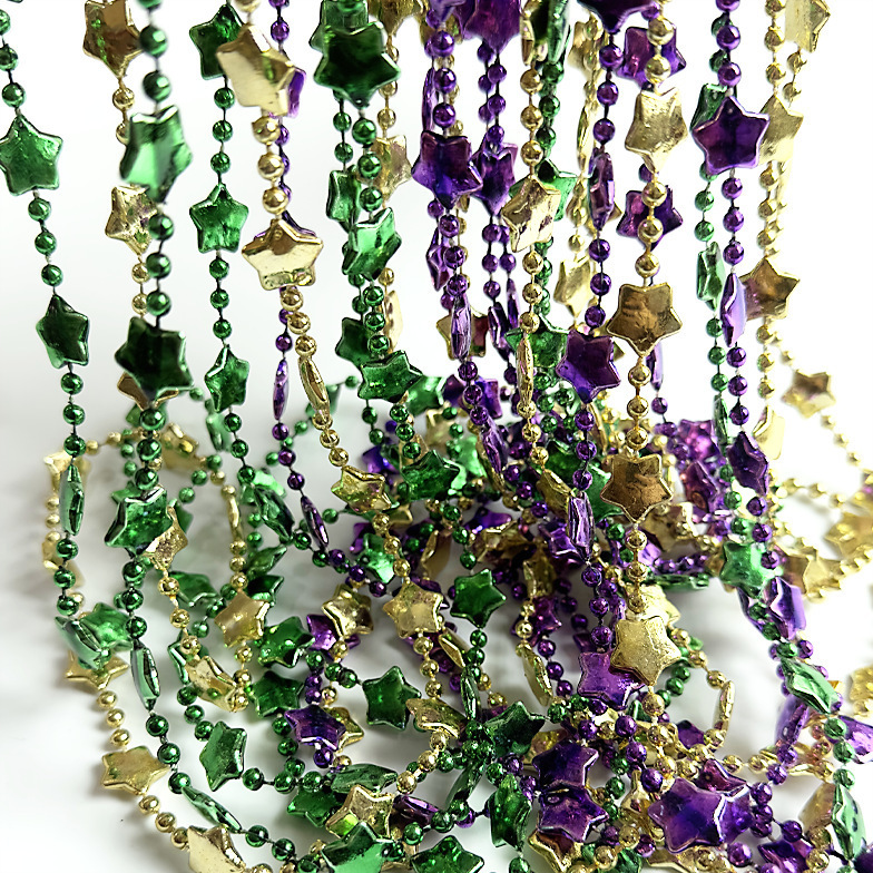 Wholesale Yellow Green Blue Mardi Gras Beads Coin Plastic Necklace Mardi Gras Beads For Party Decoration