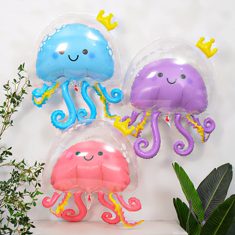 Wholesale New large Transparent double layer Crown jellyfish Octopus Shape Foil Balloon Sea Animal Balloons