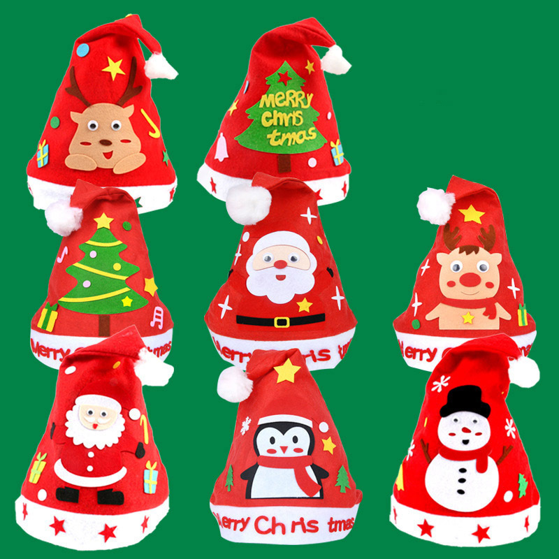 New Style Christmas Santa Hats Handmade DIY Cartoon Christmas Hat For Kids Christmas Gifts