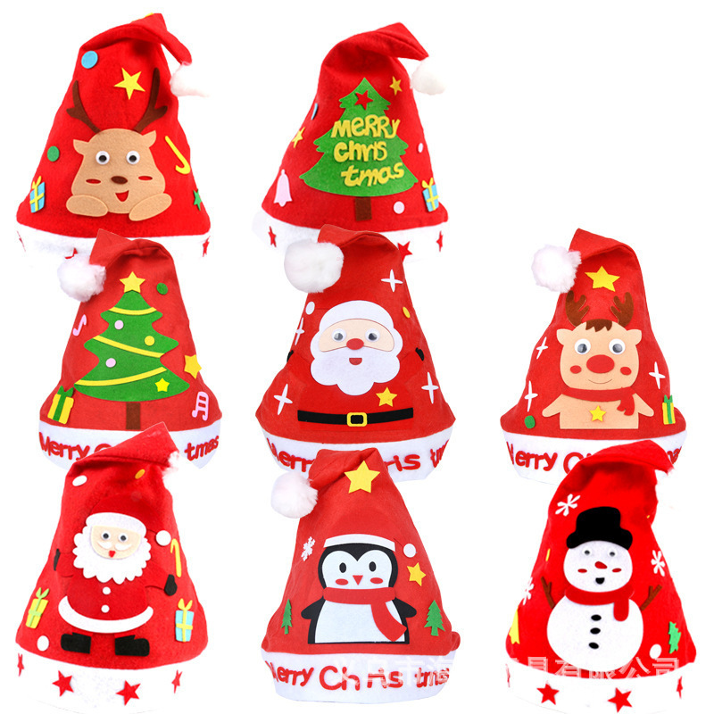 New Style Christmas Santa Hats Handmade DIY Cartoon Christmas Hat For Kids Christmas Gifts