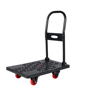 hollow out Four Wheels Plastic Shopping Foldable Hand Truck Cart Platform Trolley For Warehouse