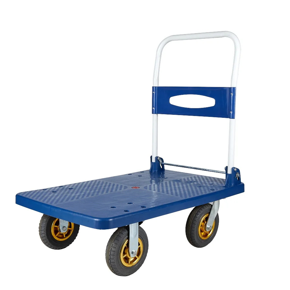 Load Heavy Duty Plastic Flatbed Push Cart Dolly Foldable Platform Hand Trolley