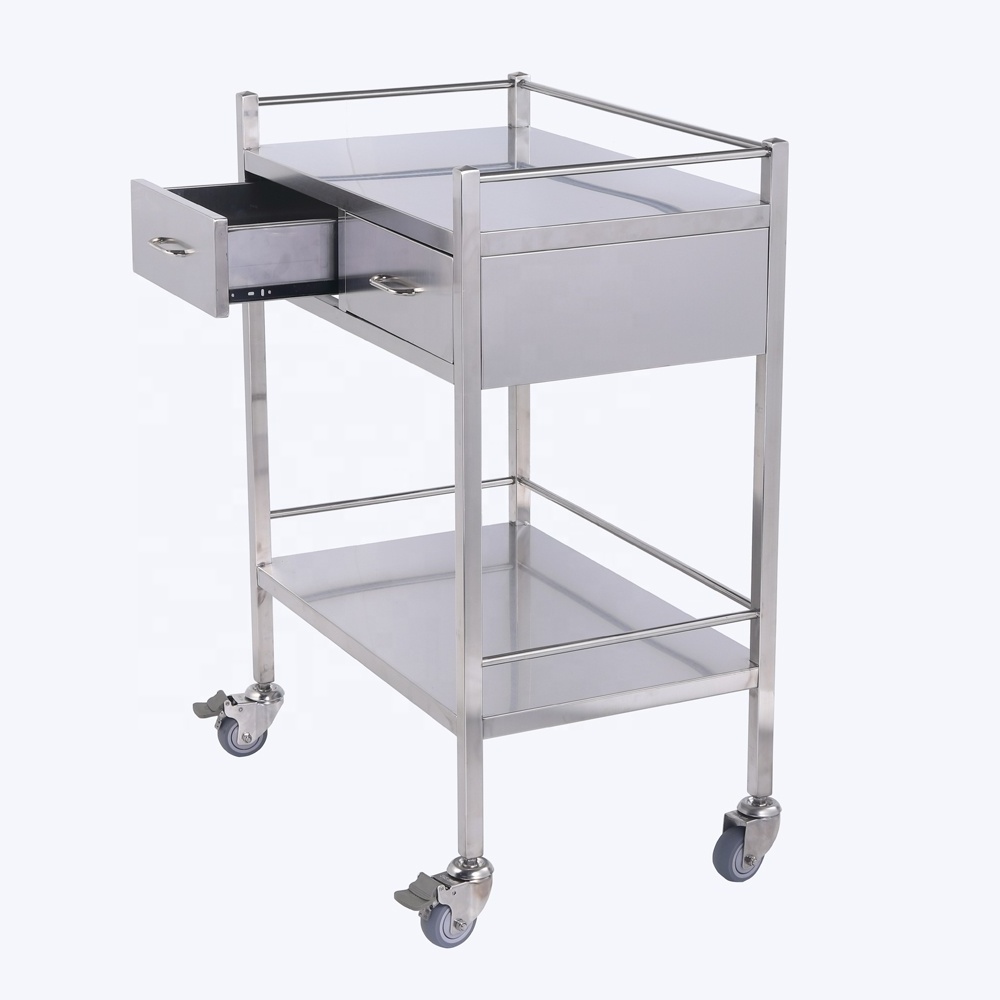 2 Tier Stainless Steel Modern 2 Shelves Kitchen Hospital Salon Lab Medical Equipment Instrument Tool Trolley Cart CY-D402