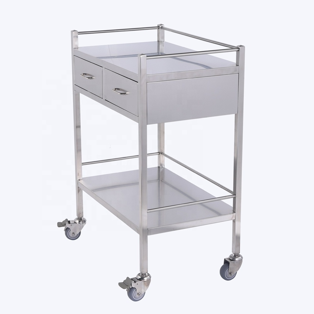 2 Tier Stainless Steel Modern 2 Shelves Kitchen Hospital Salon Lab Medical Equipment Instrument Tool Trolley Cart CY-D402