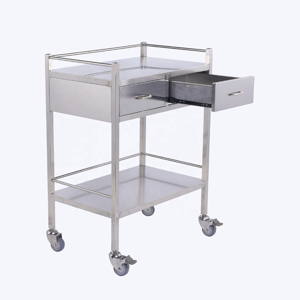 2 Tier Stainless Steel Modern 2 Shelves Kitchen Hospital Salon Lab Medical Equipment Instrument Tool Trolley Cart CY-D402