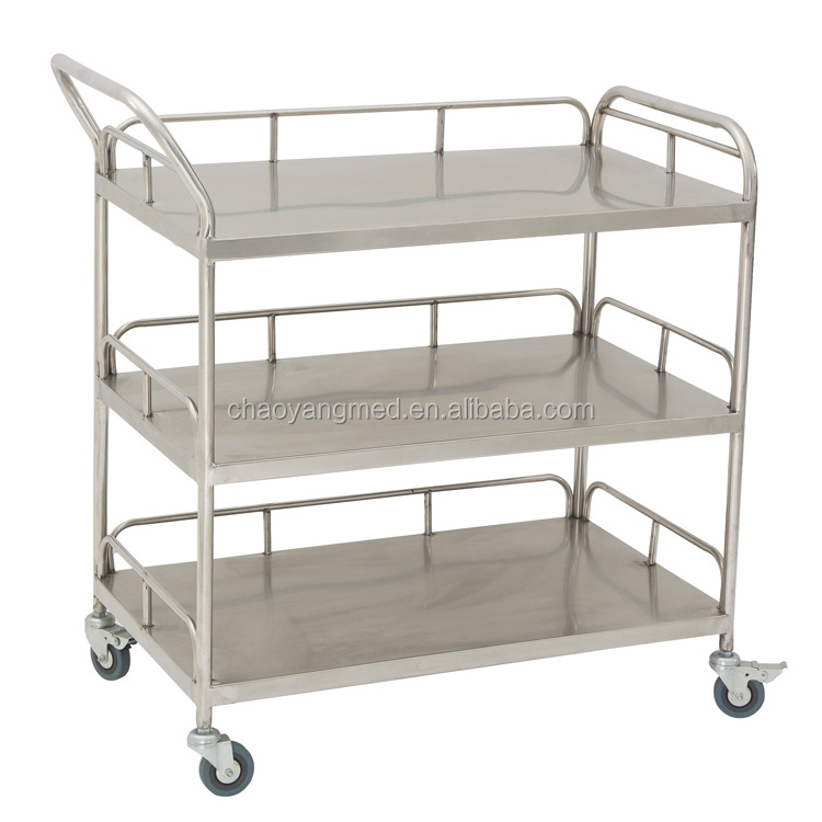 Hot selling hospital nurses nursing surgical instruments three-layer stainless steel patient trolley