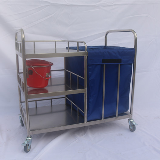 stainless steel housekeeping trolley three shelves with one bag hospital laundry trolley CY-D400