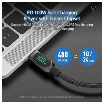 100w LED Digital display usb c phone data sync cable PD LED light fast charging Android charger cable for mobiles and Tablet