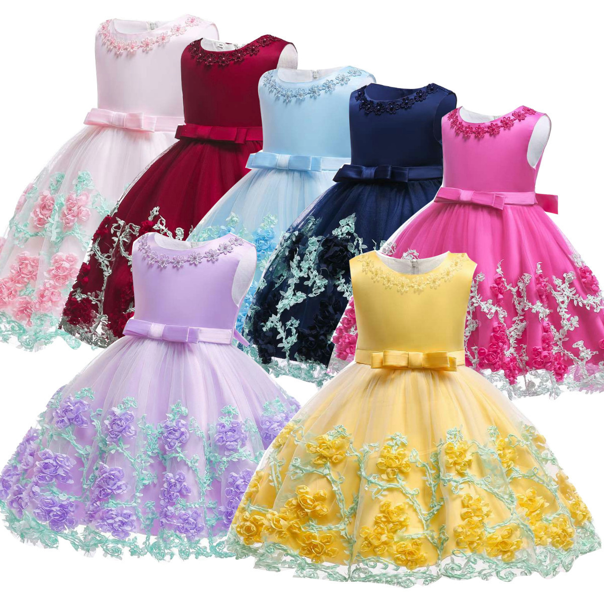 Wholesale latest fashion baby girl party kids  dresses for children fancy flower petal evening little clothes