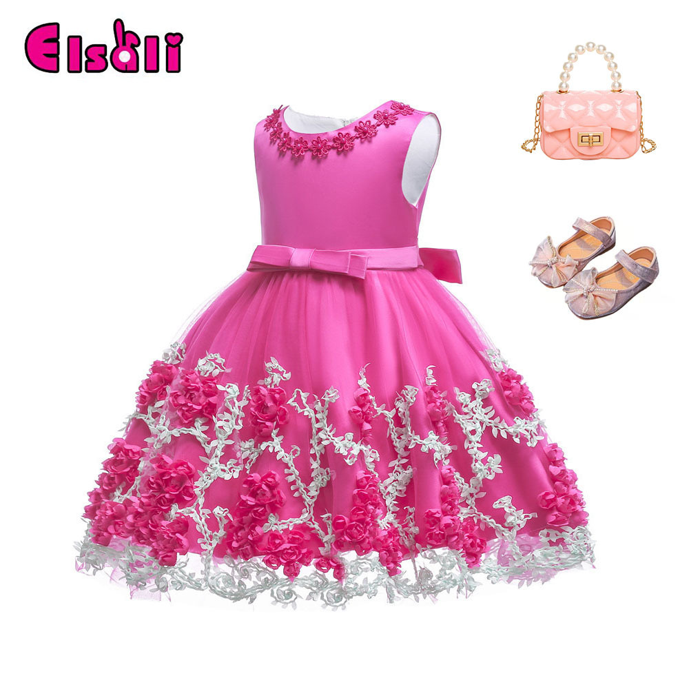 Wholesale latest fashion baby girl party kids  dresses for children fancy flower petal evening little clothes