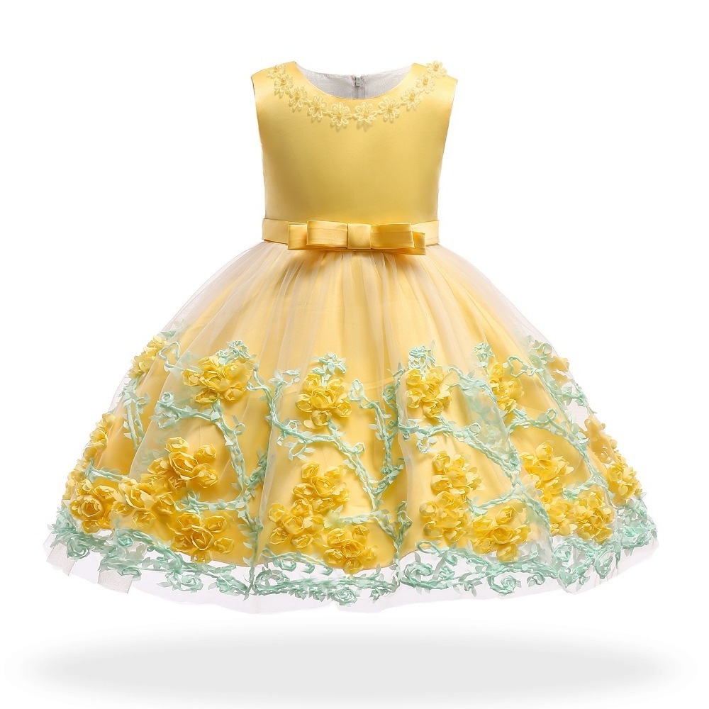 Wholesale latest fashion baby girl party kids  dresses for children fancy flower petal evening little clothes