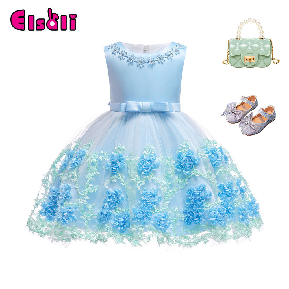 Wholesale latest fashion baby girl party kids  dresses for children fancy flower petal evening little clothes