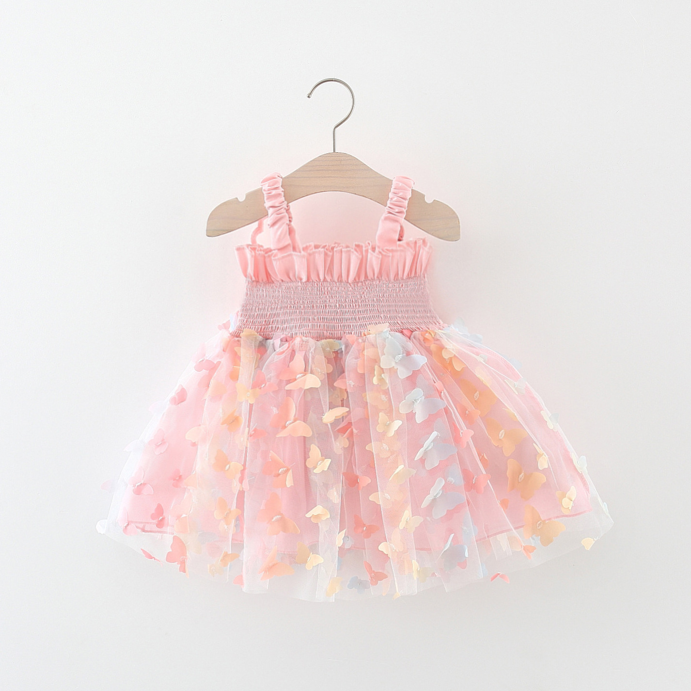 2023 Cotton Dress Girls Kds New Full Body Butterfly Wing Suspender Girls Dresses Rainbow Gauze Birthday Party Dress For Girls