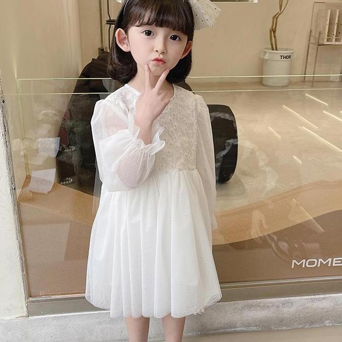 Wedding Dress for Girls children Elegant White Bridesmaid Lace Flower Long Sleeve Tutu Evening Gowns Girl Dresses