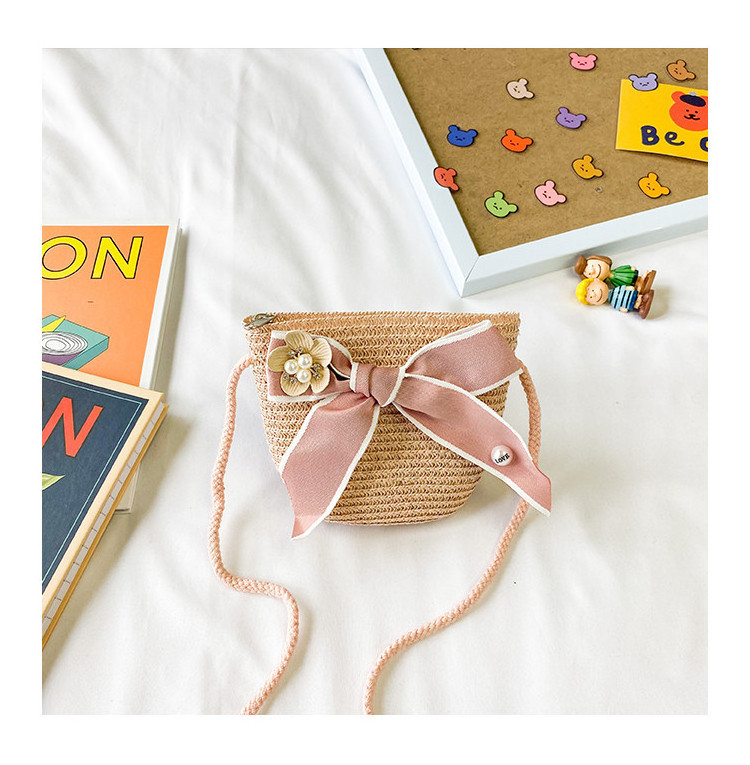 2022 New Oblique Span Bow Colorful Weave Beach Sling Bag Cute Mini Colorful Braid Girls Kids Straw Purses Handbag