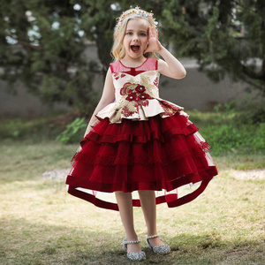 Summer wear princess party outfits girl embroidered beaded tutu trailing dress girl princess party birthday dress 4 colors