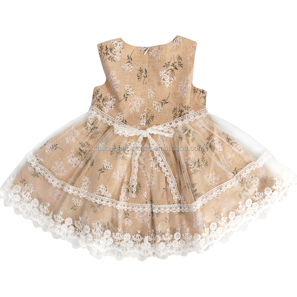 Fancy Summer Cotton Frock Tulle Sleeveless Design 7 Month Little Girls Floral Baby Dress