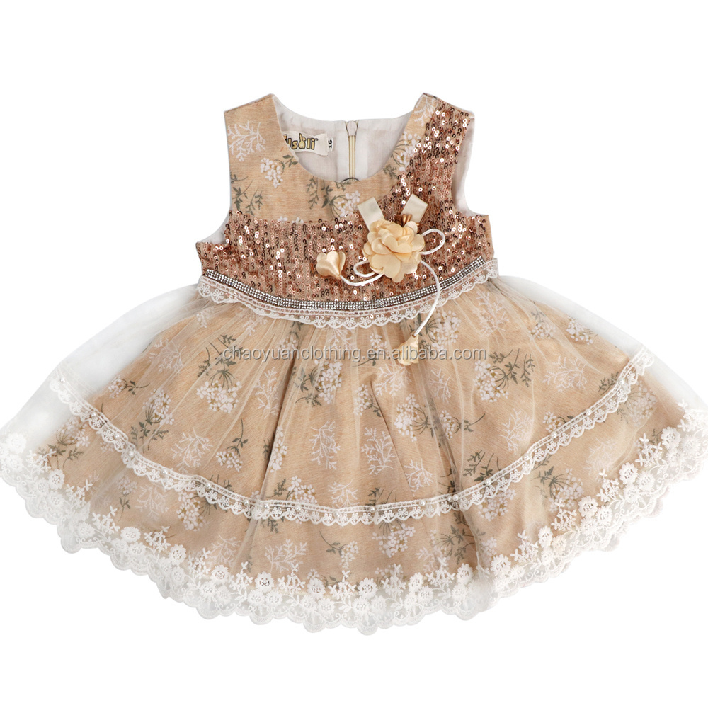 Fancy Summer Cotton Frock Tulle Sleeveless Design 7 Month Little Girls Floral Baby Dress