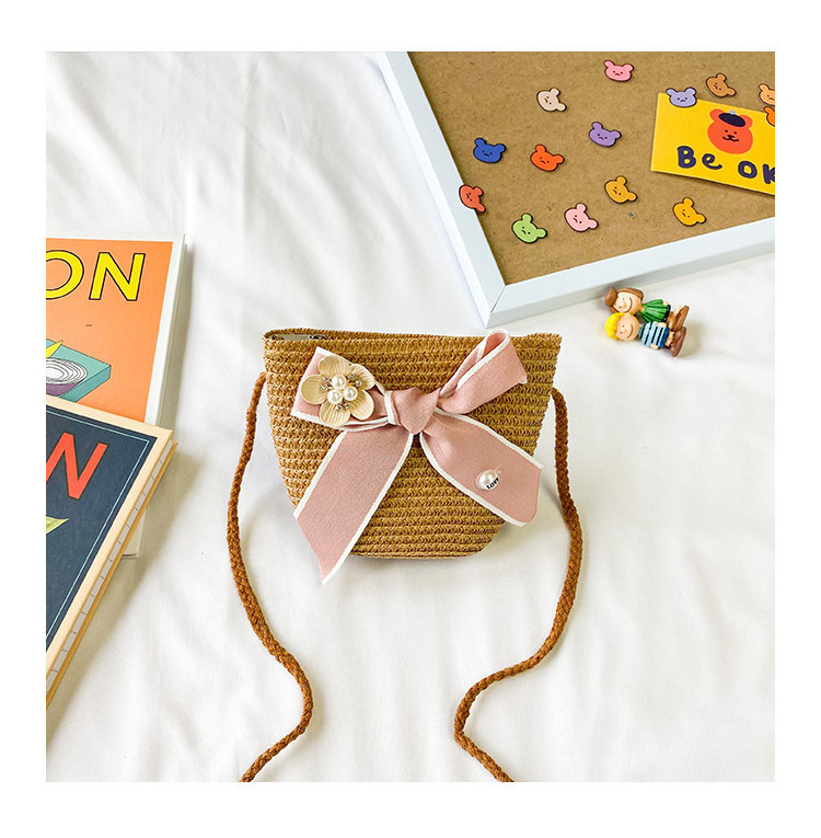 2022 New Oblique Span Bow Colorful Weave Beach Sling Bag Cute Mini Colorful Braid Girls Kids Straw Purses Handbag