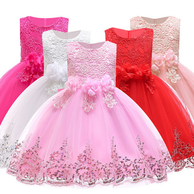 2-12 Years Girl Sequin Embroidered Wedding Dress Evening Princess Dress Kids Lovely Birthday Party Tutu Dresses