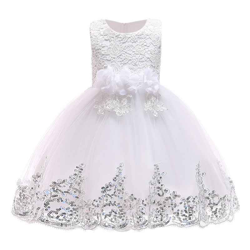 2-12 Years Girl Sequin Embroidered Wedding Dress Evening Princess Dress Kids Lovely Birthday Party Tutu Dresses