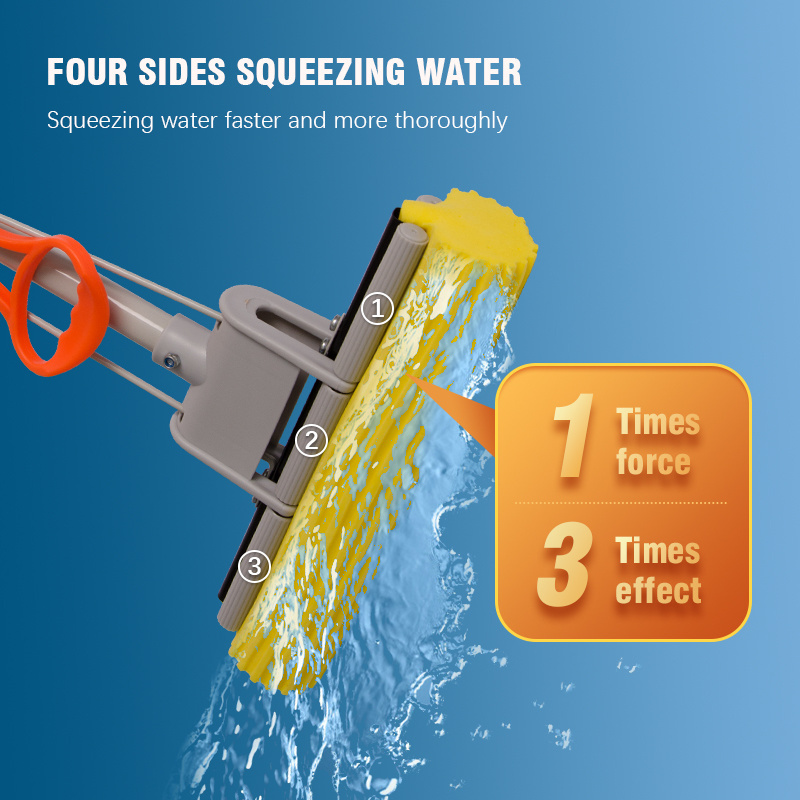 Household Floor Cleaning Reformer Squeezing Drainage Easy to Clean Single Roller Spindle PVA mop with a Sponge Head