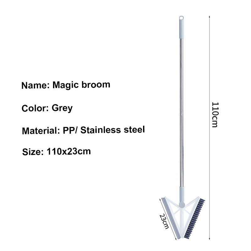 New Trend 2-in-1 Easily Use Detachable Stainless Steel Handle Magic Plastic Broom with Large Squeezing Scraper