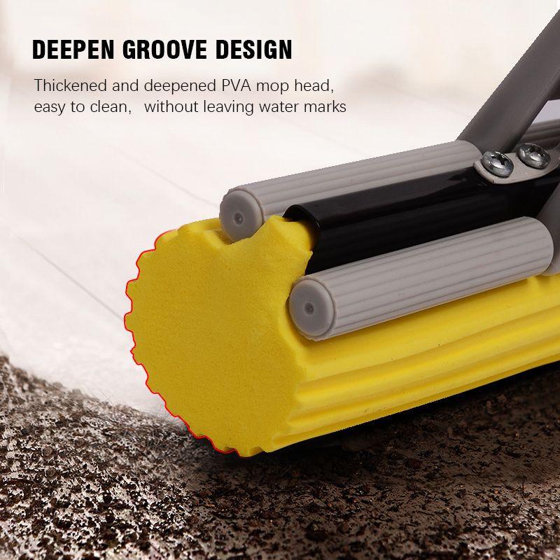 Household Floor Cleaning Reformer Squeezing Drainage Easy to Clean Single Roller Spindle PVA mop with a Sponge Head