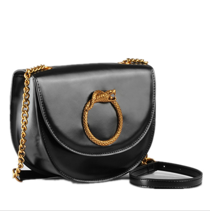 Korean version of the new leather snake head bag female chain retro bag simple leather retro Guangzhou handbag