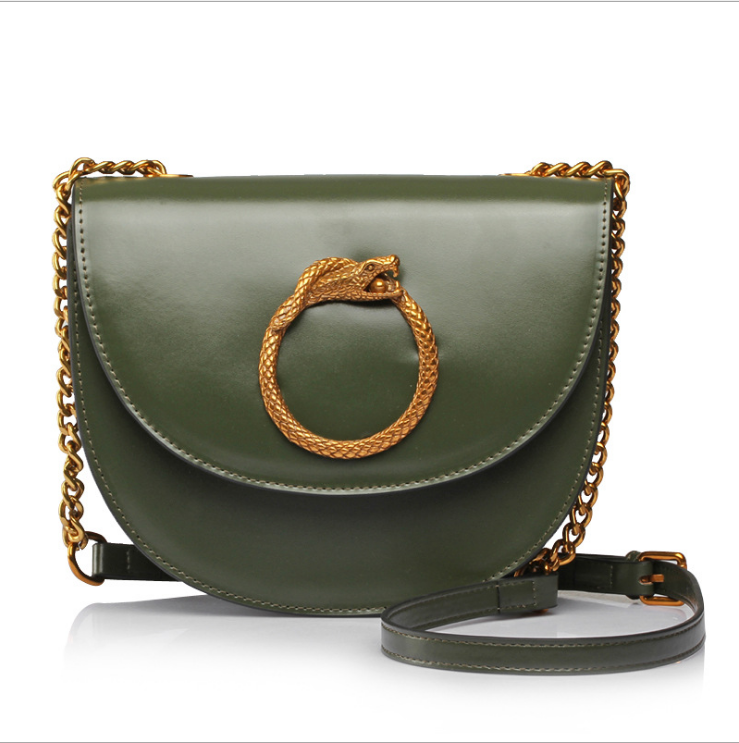 Korean version of the new leather snake head bag female chain retro bag simple leather retro Guangzhou handbag