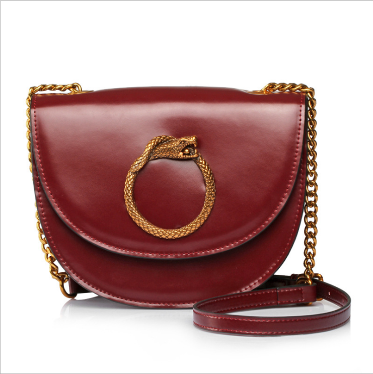 Korean version of the new leather snake head bag female chain retro bag simple leather retro Guangzhou handbag