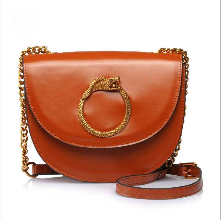 Korean version of the new leather snake head bag female chain retro bag simple leather retro Guangzhou handbag