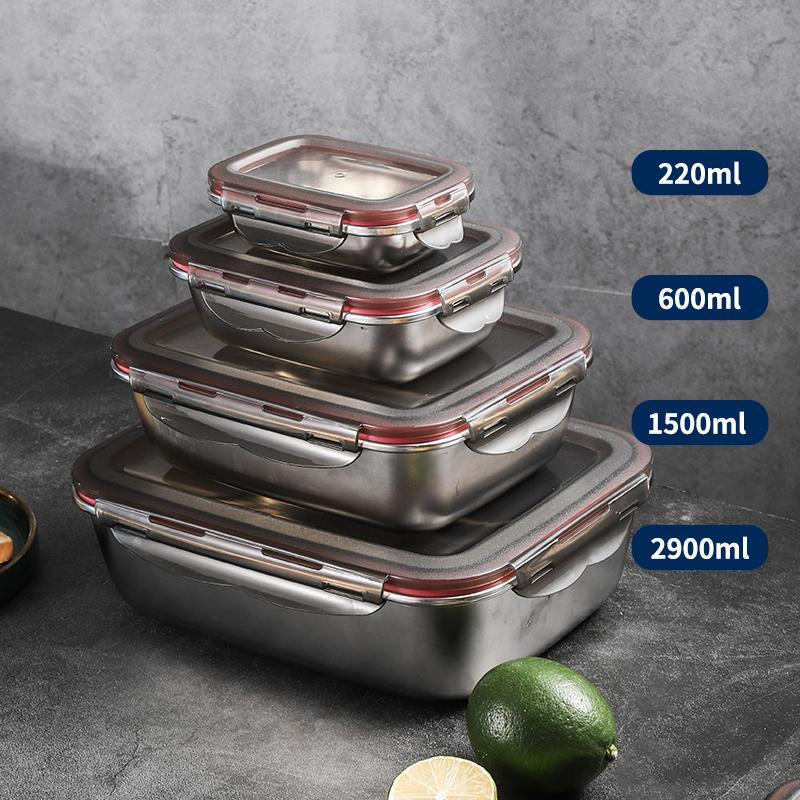 Large Capacity 1500ml Stainless Steel Food Storage Containers Set Reusable Metal Lunch Snack Boxes Container with Lids