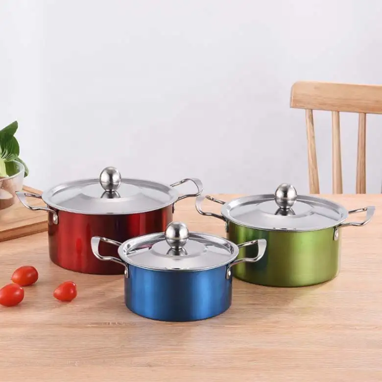 2023 High Quality Cheap Stainless Steel Color Cookware Sets 16/18/20cm Cooking Pots Casserole for Kitchen Restaurant