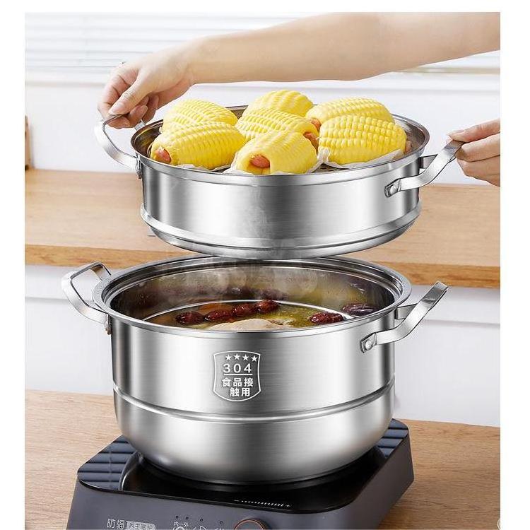 Wholesale 304 Stainless Steel Thickened Steamer Pot Multi-layer Soup Pot Casserole with Steel Handle Induction & gas Cooker