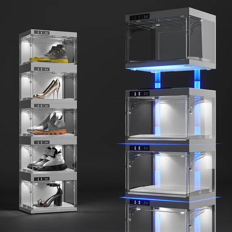 Remote Control Smart Shoe Rack Sneaker Crates Stackable Shoe Box Transparent Shoe Storage Organizer With Led Light