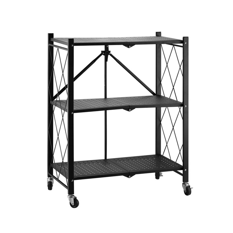 Installation-free floor multifunctional metal  home kitchen storage rack folding shelf with wheels