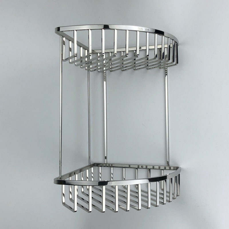 Dual tier 304 stainless steel bath rack corner wire shower shelf