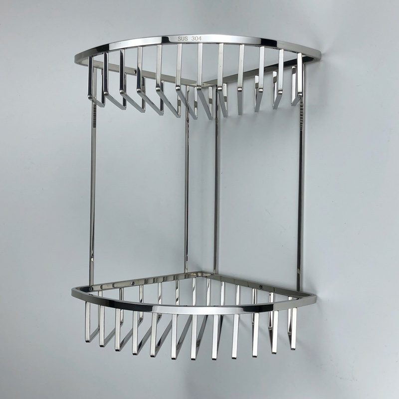 Dual tier 304 stainless steel bath rack corner wire shower shelf