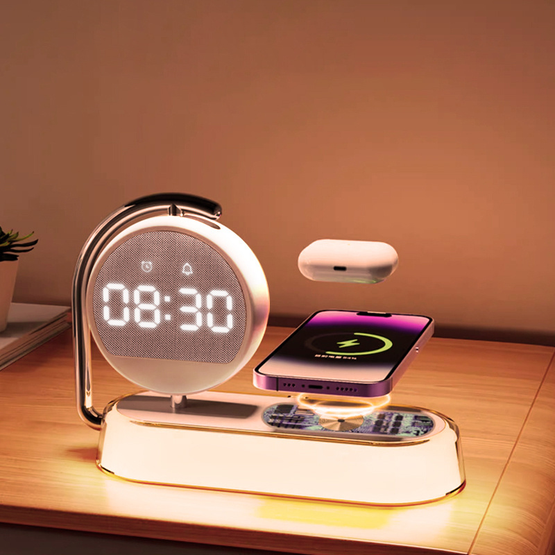 Wireless Charger 3 in 1 Clock Alarm Clock Wireless Charger LED night light Smart Phone Charger Table Desk Lamp