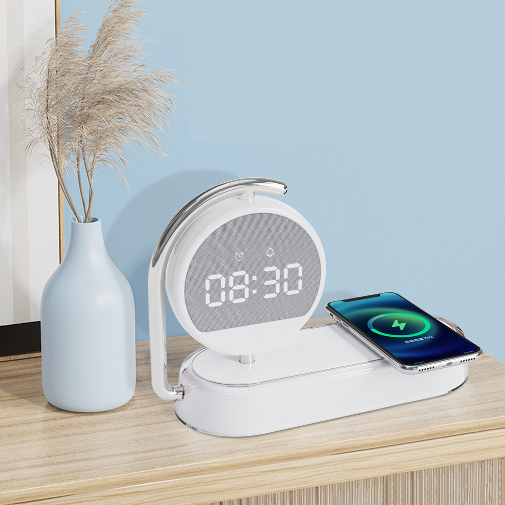 Wireless Charger 3 in 1 Clock Alarm Clock Wireless Charger LED night light Smart Phone Charger Table Desk Lamp