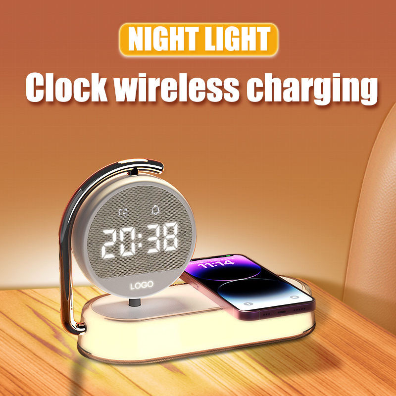 Wireless Charger 3 in 1 Clock Alarm Clock Wireless Charger LED night light Smart Phone Charger Table Desk Lamp