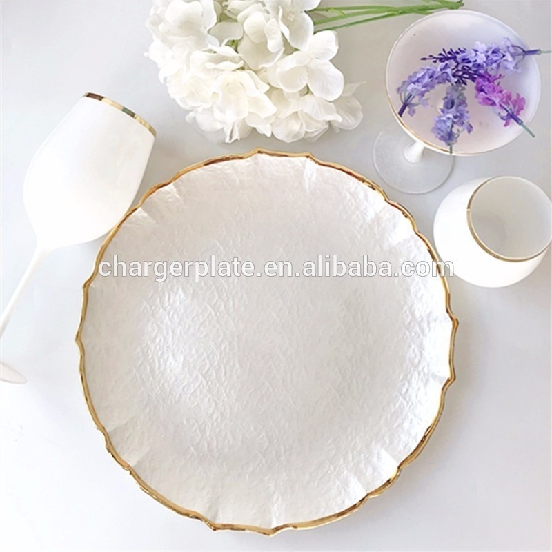 Elegant Underplate New Fancy White Pearl Gold Rim Charger Plate