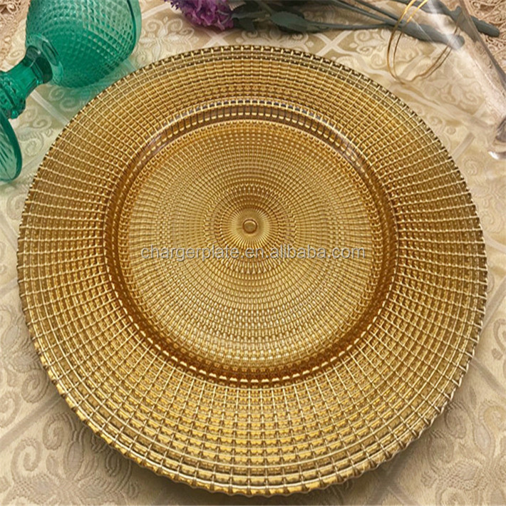 Modern Gold Color Glass Dessert Wedding Charger Plate