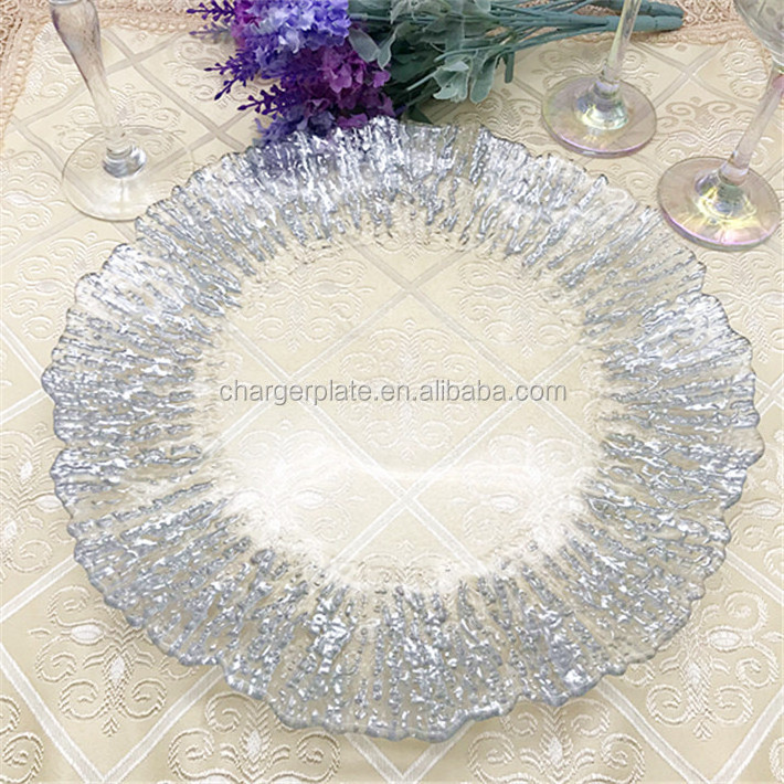 Silver Reef Flower Shaped Glass Charger Plate Wholesale Elegant Tableware Dinnerware