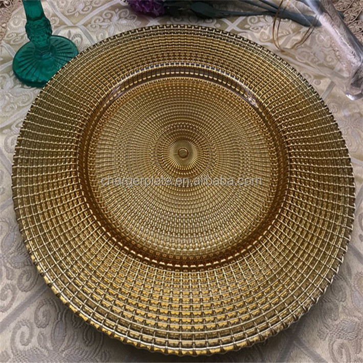 Modern Gold Color Glass Dessert Wedding Charger Plate