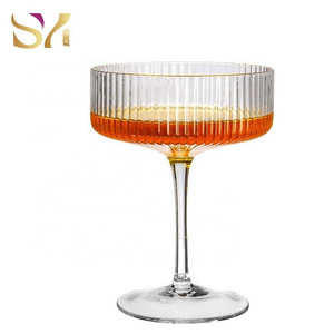 Wholesale classic vertical lines colorful cocktail coupe glasses unique cup bulk ribbed crystal Martini glassware