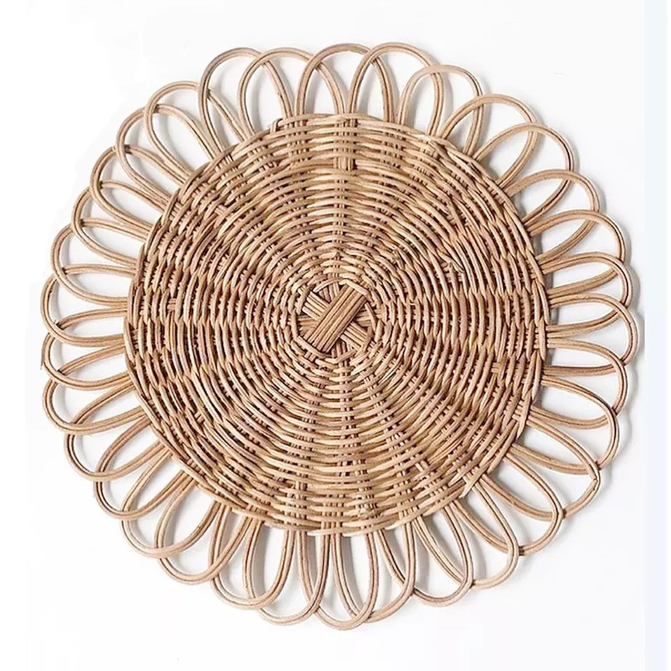 Wholesale Round Rattan woven Pad Wicker Bamboo Tableware Brown Retro Wedding Handwoven Charger Plate mat